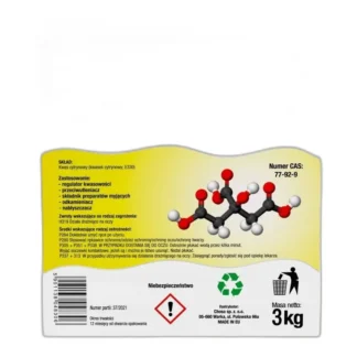 Kwasek cytrynowy 3kg DO ODKAMIENIANIA DO NABŁYSZCZANIA NACZYŃ E330 — zdjęcie 1